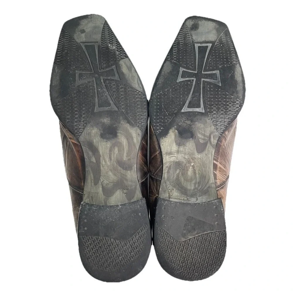 Robert Wayne Distressed Brown Leather Slip-Ons with Suede Cross Accent